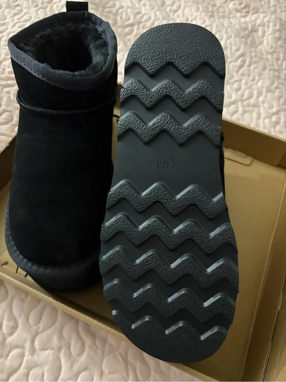 Classic Black Platform Ankle Boot — Women's Suede Slip-On Platform